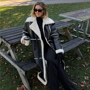 NA-KD Bonded Faux Fur leather Jacket Shearling aviator coat 🐑🐏☁️